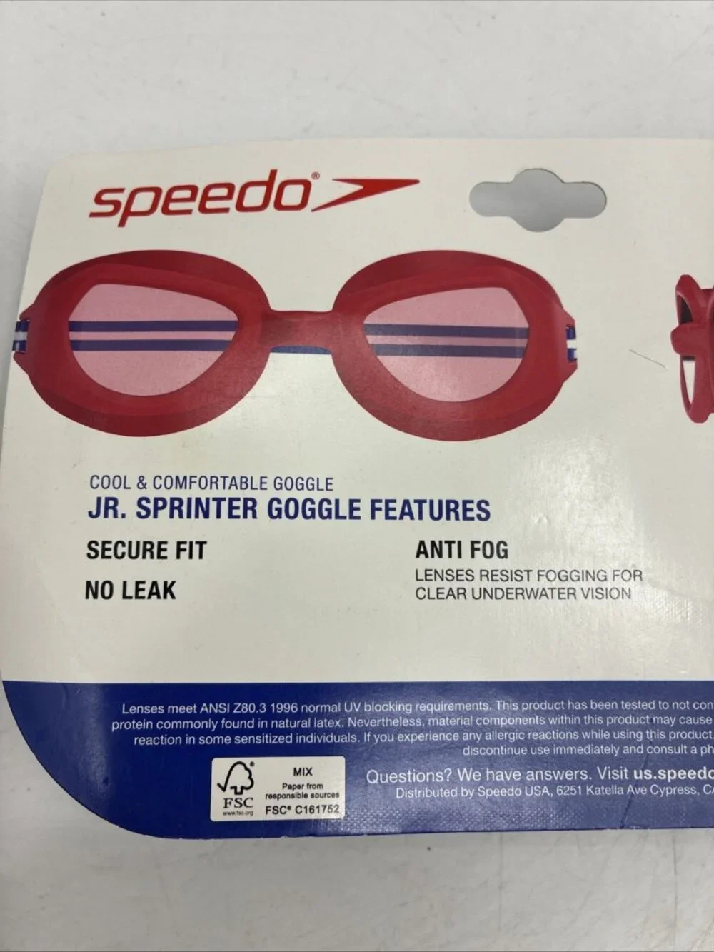 Speedo Junior Sprinter Swim Goggles Blue Ages 6-14 Anti Fog UV Protection